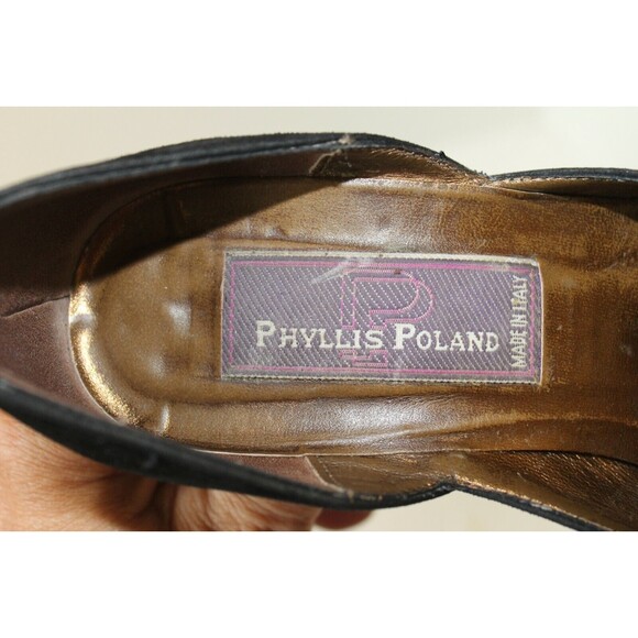 Phyllis Poland Jodi Open Toe Pumps Black Suede Italian Shoes w/Box Size 6B - Picture 7 of 10